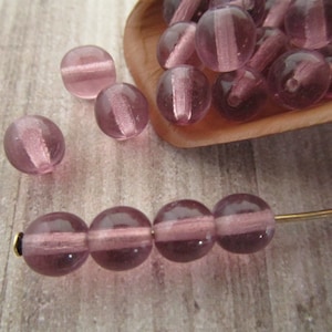 6mm Round Druk Purple Amethyst Czech Glass Beads 30pc
