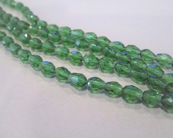 5-6x4mm Faceted Teardrop Transparent Green Glass Beads 68pc