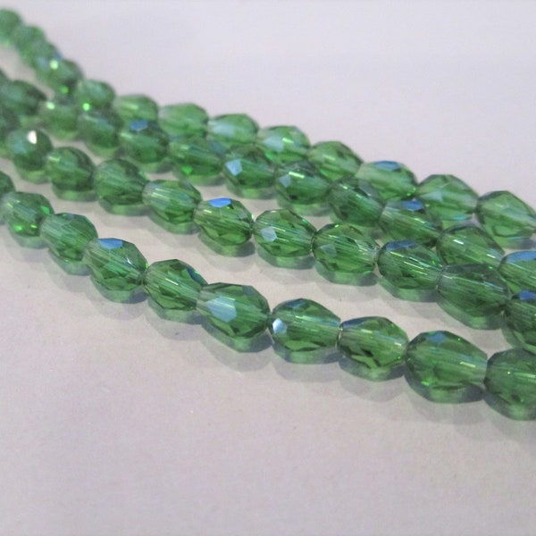 5-6x4mm Faceted Teardrop Transparent Green Glass Beads 68pc