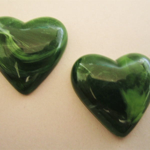 25mm Heart Green White Marbled Vintage Lucite Cabochon 5pc