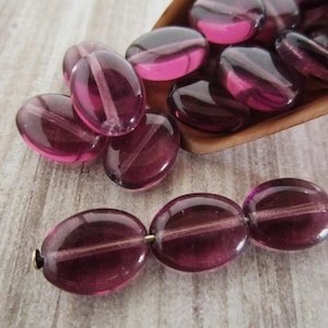 12x9mm Flat Oval Dark Amethyst Purple Czech Glass Beads 20pc