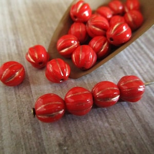 6mm Melon Coral with Bronze Wash Czech Glass Beads Fluted Round 25pc