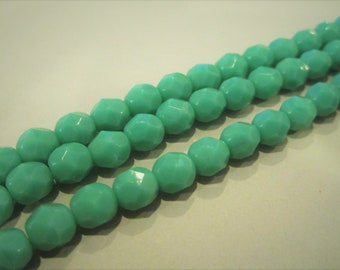 6mm Faceted Round Opaque Green Turquoise Czech Glass Beads Fire Polished 25pc