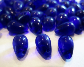 6x9mm Teardrop Cobalt Blue Czech Glass Beads Drop 25pc