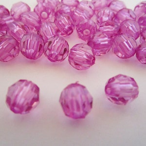 8mm Faceted Round Transparent Purple Acrylic Beads 50pc