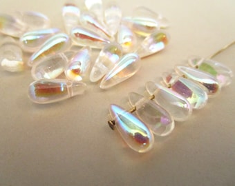 5x12mm Teardrop Clear Crystal AB Czech Drop Beads 25pc