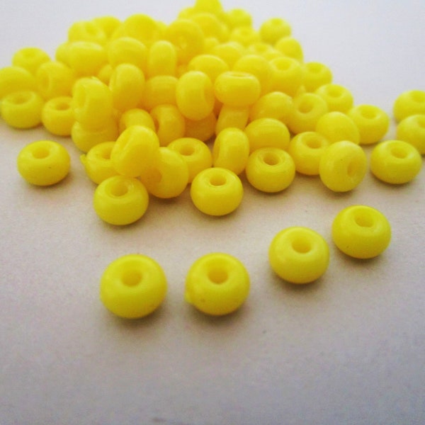 5x3mm Rondelle Seed Bead Opaque Yellow Vintage Lucite Beads 110pc