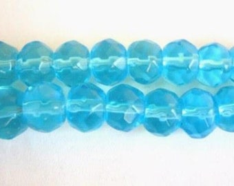 6x8mm Faceted Rondelle Transparent Blue Glass Beads 67pc