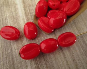 11x8mm Coffee Bean Opaque Red Czech Glass Beads 15pc
