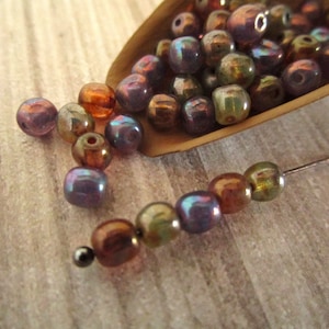 4mm Round Druk Grape Sage Orange Mix Czech Beads Pressed Glass 50pc