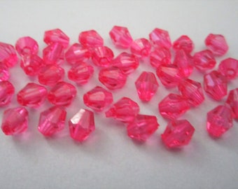 6mm Faceted Bicone Transparent Dark Pink Acrylic Beads 100pc