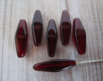 24x9mm Elongated Bicone Garnet Red Lantern Czech Glass Beads 25pc