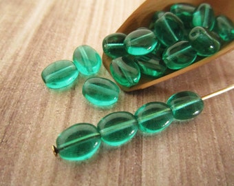 8x6mm Flat Oval Teal Czech Glass Beads 25pc