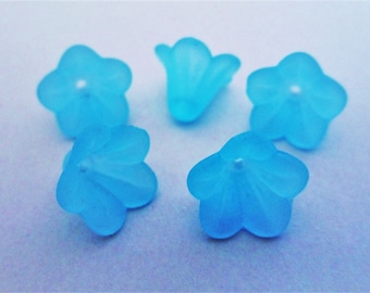 15x10mm Bell Flower Frosted Blue Aqua Acrylic Bead 20pc