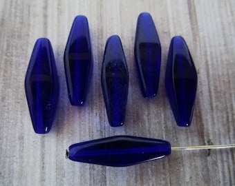 24x9mm Elongated Bicone Cobalt Blue Lantern Czech Glass Beads 6pc