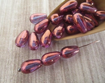 10x6mm Teardrop Lumi Amethyst Purple Czech Glass Beads 25pc