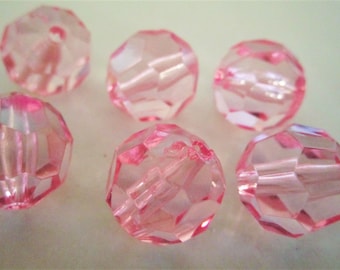 18mm Faceted Round Transparent Pink Acrylic Beads 9pc