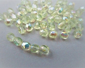 4mm Faceted Round Jonquil AB Czech Glass Beads Yellow Fire Polished 50pc