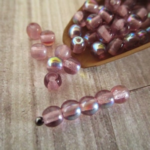 4mm Round Druk Amethyst AB Purple Czech Beads Pressed Glass 50pc