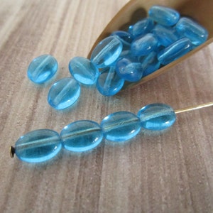 8x6mm Flat Oval Aqua Blue Czech Glass Beads 25pc