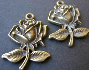 25x17mm Rose Flower Charm Antique Bronze Finish Jewelry Findings 10pc