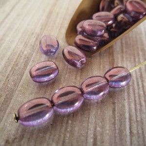 8x6mm Flat Oval Lumi Amethyst Purple Czech Beads Pressed Glass 25pc