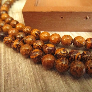 7mm Round Elephant Skin Jasper Gemstone Beads Calligraphy Stone 15 Inch Strand