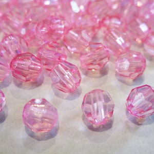 6mm Faceted Round Transparent Pink Acrylic Beads 100pc image 1