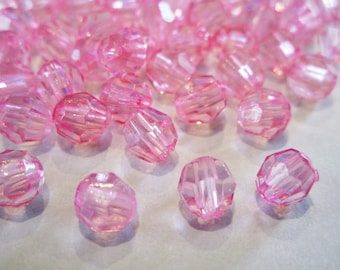 6mm Faceted Round Transparent Pink Acrylic Beads 100pc