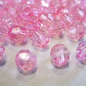 6mm Faceted Round Transparent Pink Acrylic Beads 100pc image 3