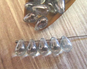 6x9mm Teardrop Lumi Blue Czech Beads Glass Drops 25pc