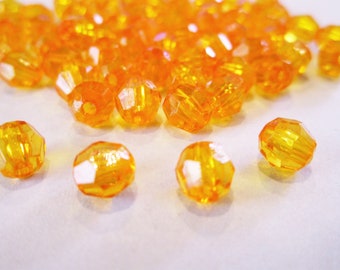 6mm Faceted Round Transparent Orange Acrylic Beads 100pc