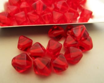 8mm Smooth Bicone Siam Red Czech Beads Pressed Glass 25pc