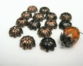 10mm Flower Spike Bead Caps 10mm Flower Antique Copper Finish 30pc