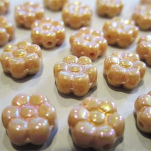 8mm Daisy Flower Opaque Beige Luster Czech Glass Beads 25pc