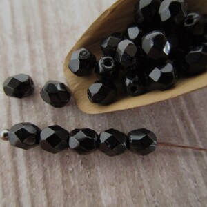 4mm Faceted Round Jet Black Czech Bead Fire Polished Glass 50pc