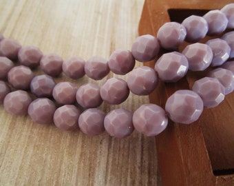 8mm Faceted Round Amethyst Opaque Czech Glass Beads 25pcs
