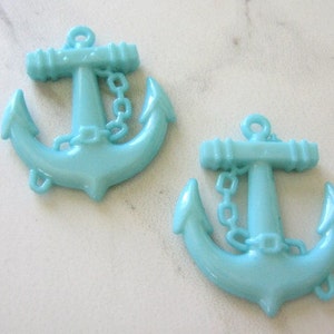 45mm Anchor Pendants Acrylic Opaque Blue Aqua Nautical Sailor Charm 12pc