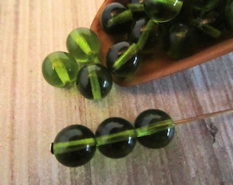 8mm Round Druk Olivine Green Czech Beads Pressed Glass 25pc