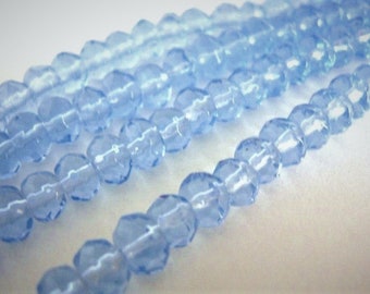 6x4mm Faceted Rondelle Transparent Blue Glass Beads Spacer 37pc