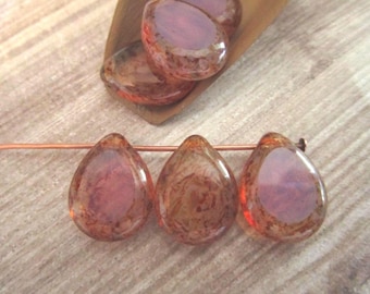 12x16mm Teardrop Milky Alexandrite Picasso Czech Glass Beads Pear Drop Table Cut 6pc