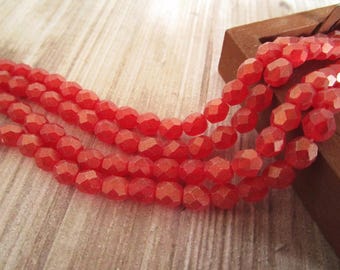 6mm Faceted Round Sueded Gold Ruby Czech Glass Beads 25pc