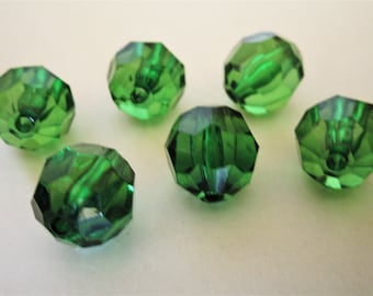 12mm Faceted Round Transparent Green Acrylic Beads 20pc