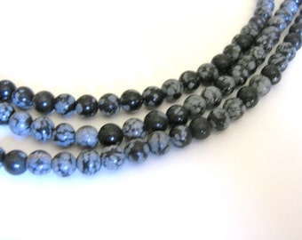 6mm Round Snowflake Obsidian Beads Black White Gemstone 66pc