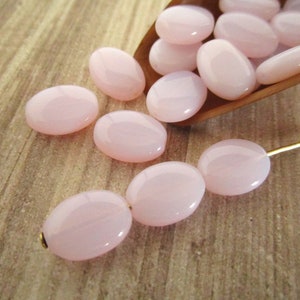 12x9mm Flat Oval Rose Alabaster Pink Czech Glass Beads 20pc
