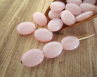 12x9mm Flat Oval Rose Alabaster Pink Czech Glass Beads 20pc