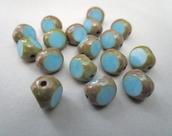 8mm 3 Cut Round Turquoise Picasso Czech Beads Triangle Cut Opaque Blue Glass 20pc