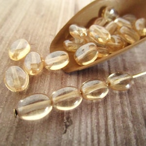 8x6mm Flat Oval Crystal Champagne Czech Glass Beads 25pc