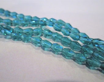 5x3mm Faceted Teardrop Transparent Teal Glass Beads 93pc