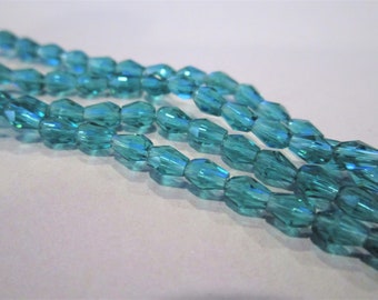 Vintage Elongated Teal Glass Teardrop Dangle Blue Rhi